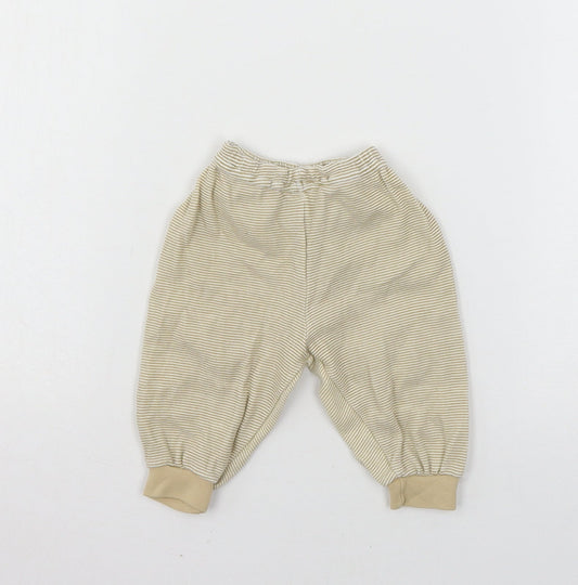 Preworn Boys Beige Striped Jersey Jogger Trousers Size 12 Months