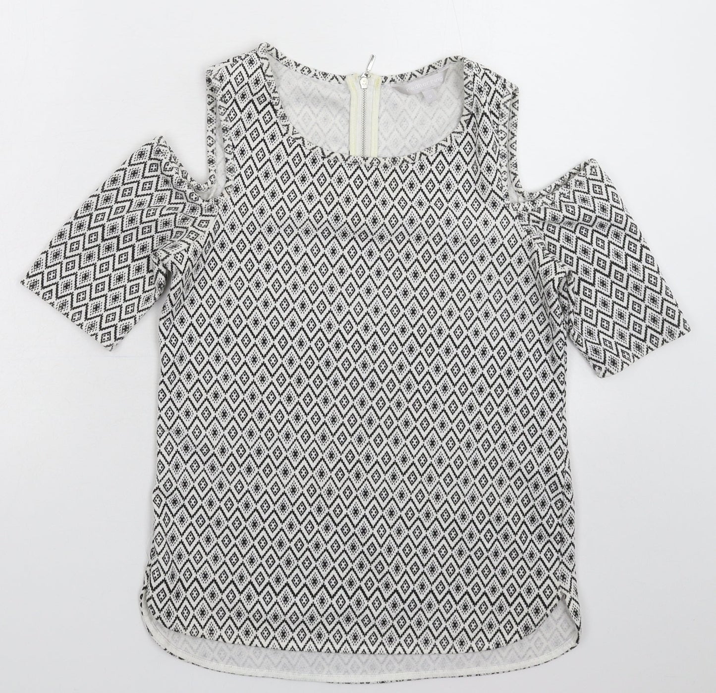 Red Herring Womens White Geometric  Basic T-Shirt Size 8