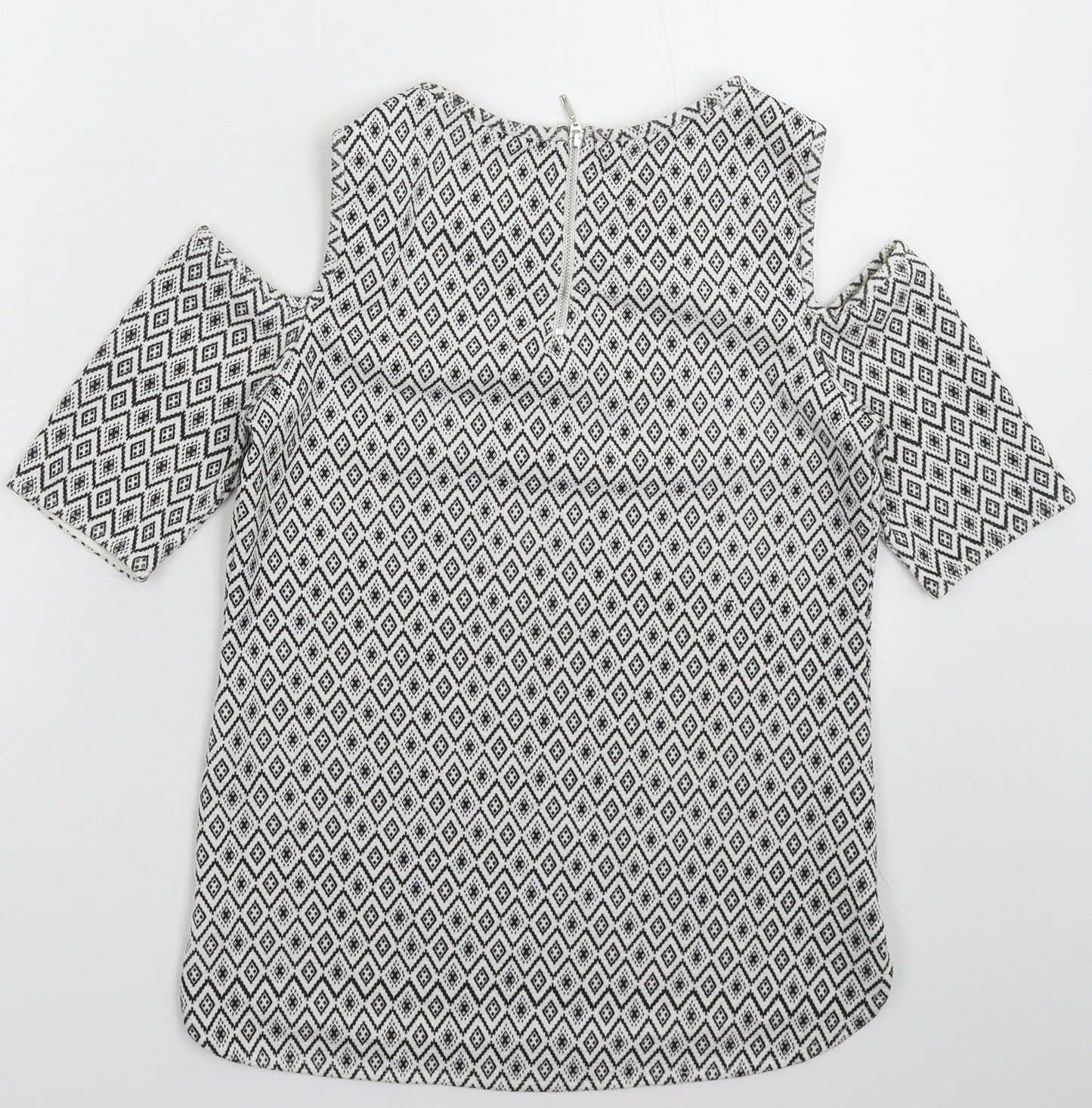 Red Herring Womens White Geometric  Basic T-Shirt Size 8