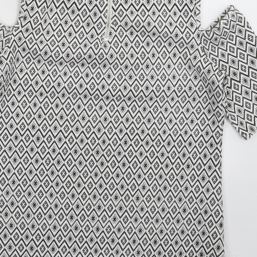 Red Herring Womens White Geometric  Basic T-Shirt Size 8