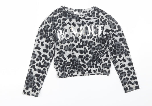 Primark Girls Grey Animal Print  Basic T-Shirt Size 8-9 Years