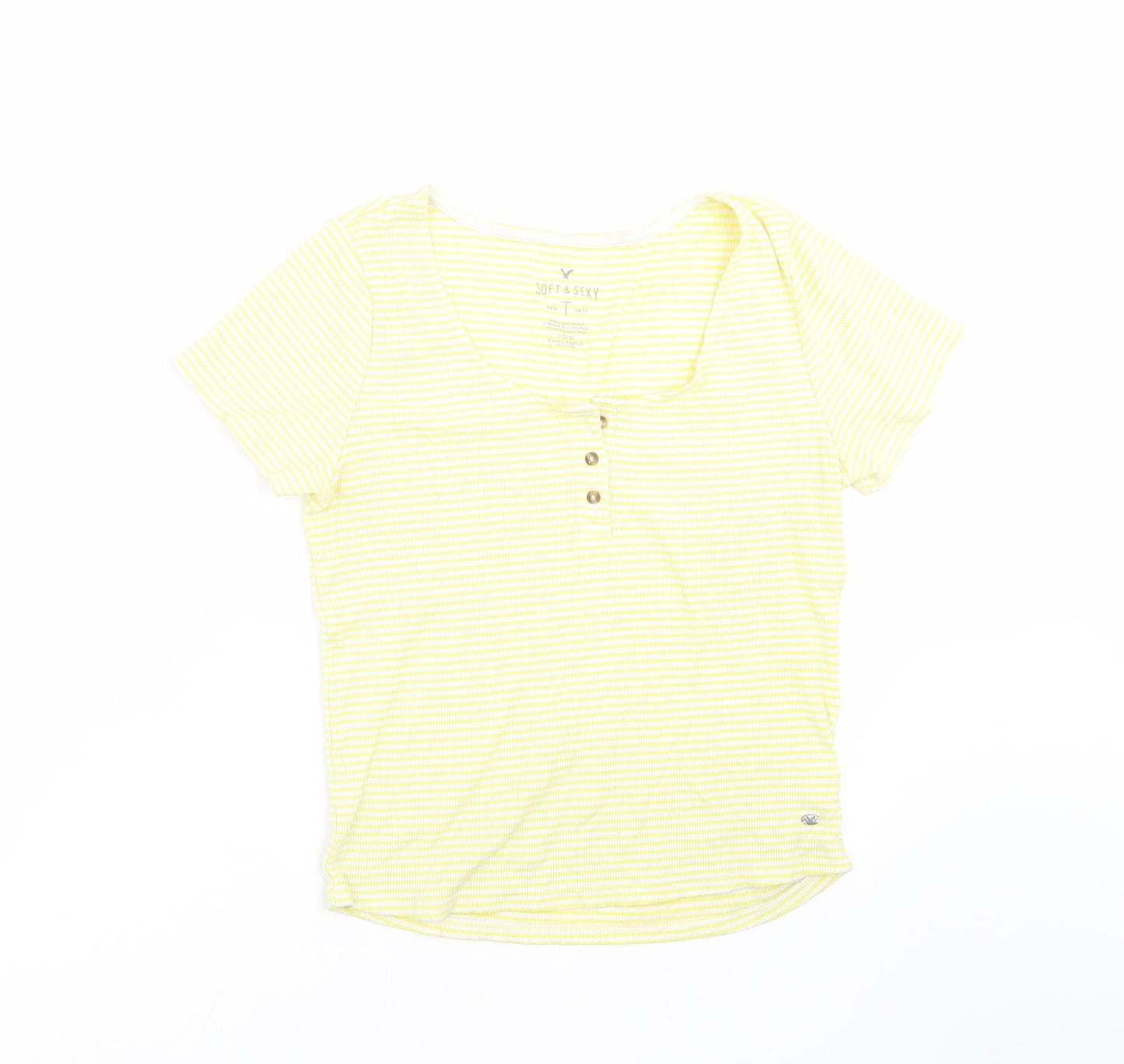 SOFT & SEXY Womens Yellow Striped  Basic T-Shirt Size L