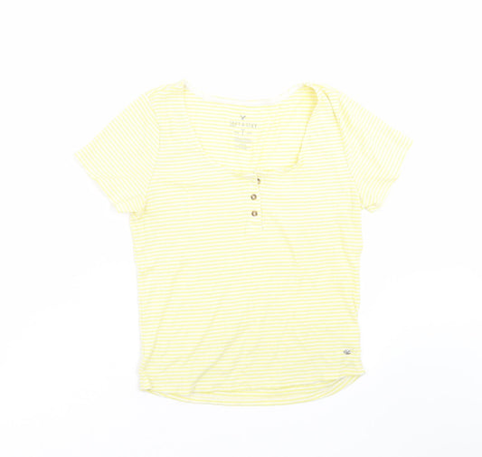 SOFT & SEXY Womens Yellow Striped  Basic T-Shirt Size L