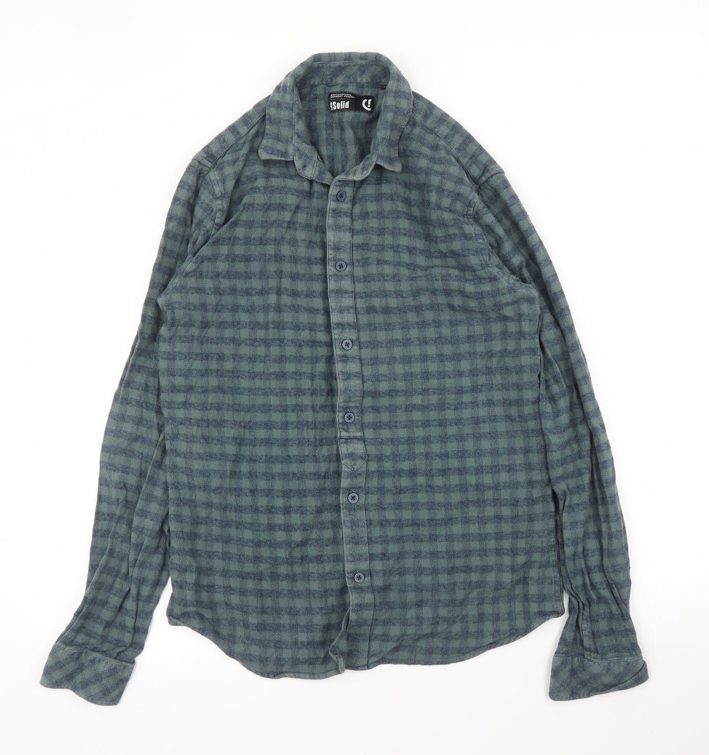 Isolid Mens Green Check   Button-Up Size M