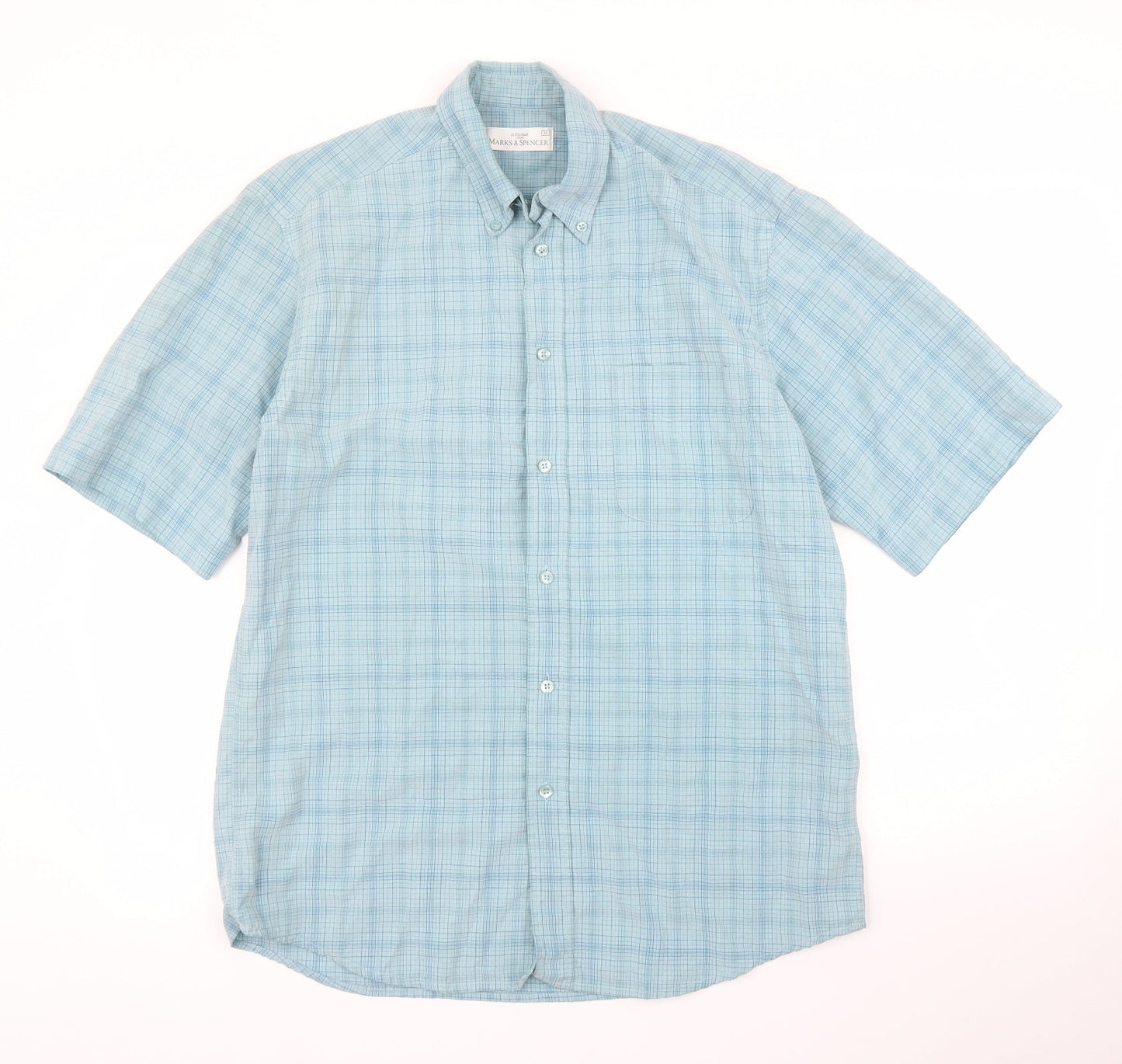 M&S Mens Green Check   Button-Up Size M