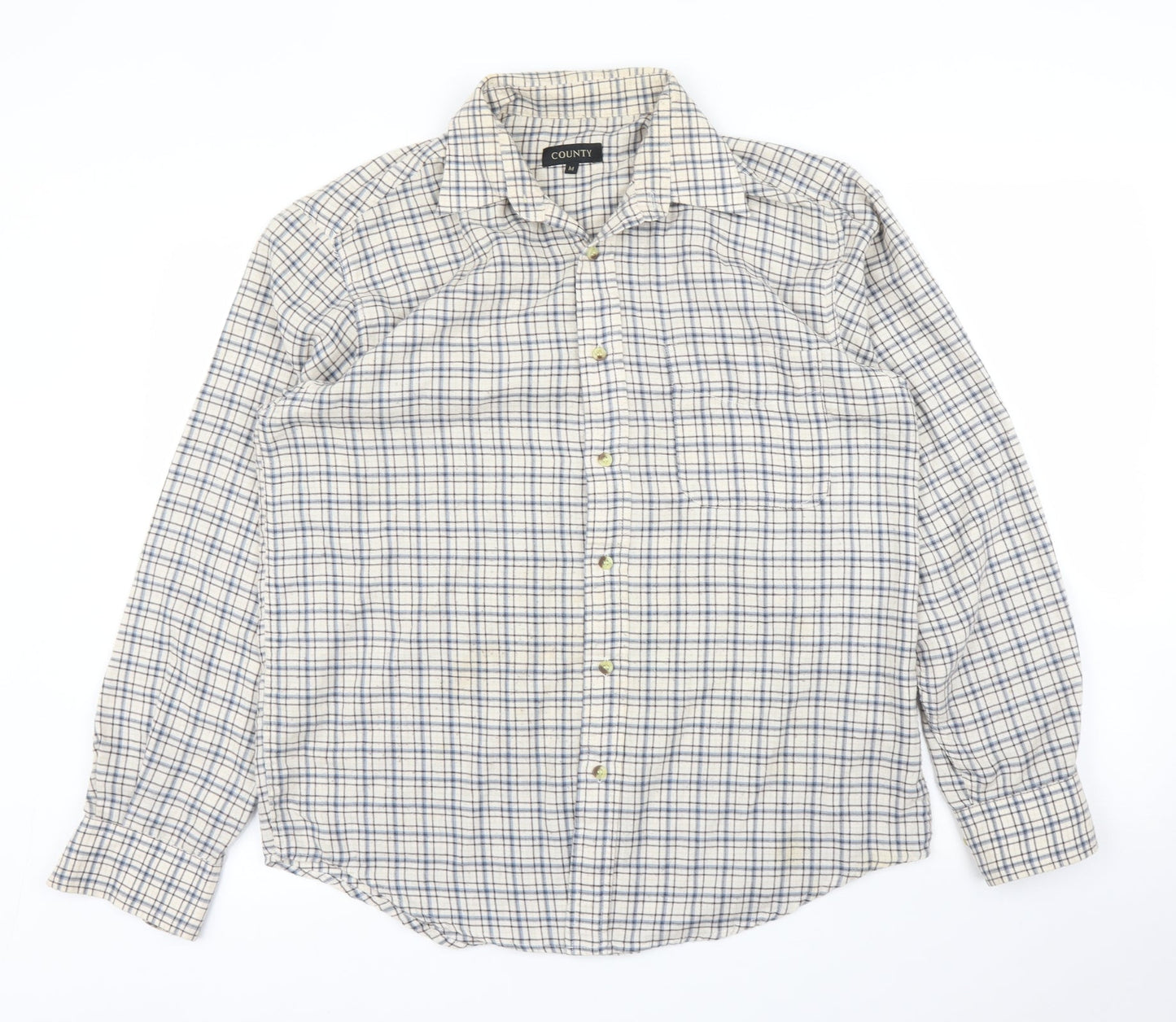 County Mens Beige Plaid   Button-Up Size M