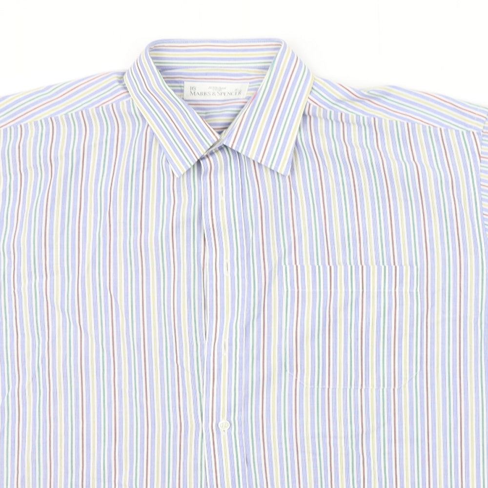 Marks and Spencer Mens Blue Striped   Button-Up Size 16