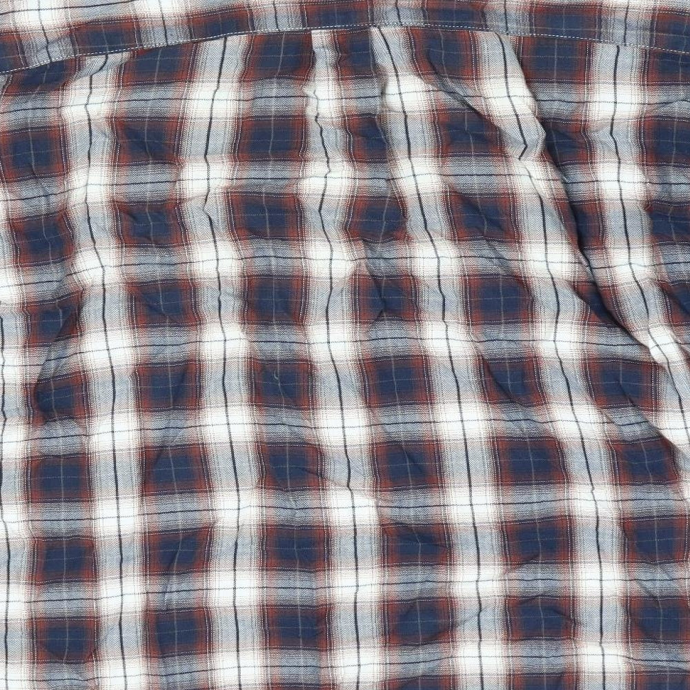 Easy Mens Brown Check   Button-Up Size M  - Button Collar Blue Brown Check