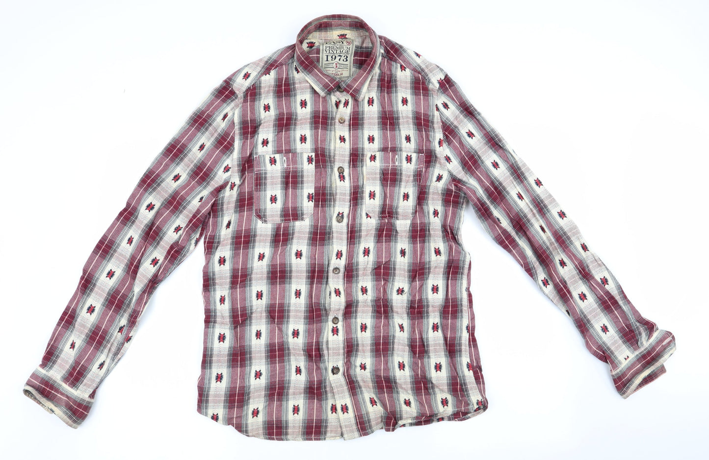 Easy Mens Red Check   Button-Up Size M  - Premium Vintage