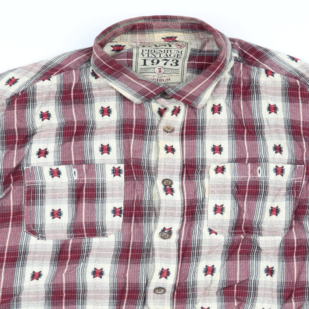 Easy Mens Red Check   Button-Up Size M  - Premium Vintage