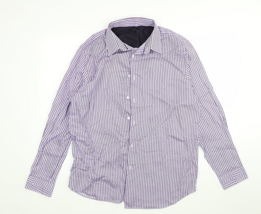 Jeff Banks Mens Purple Striped   Dress Shirt Size L