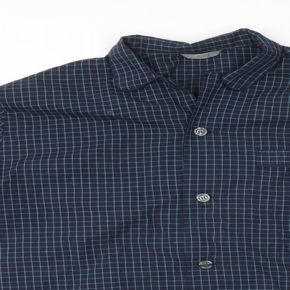 M&S Mens Blue Plaid   Button-Up Size M