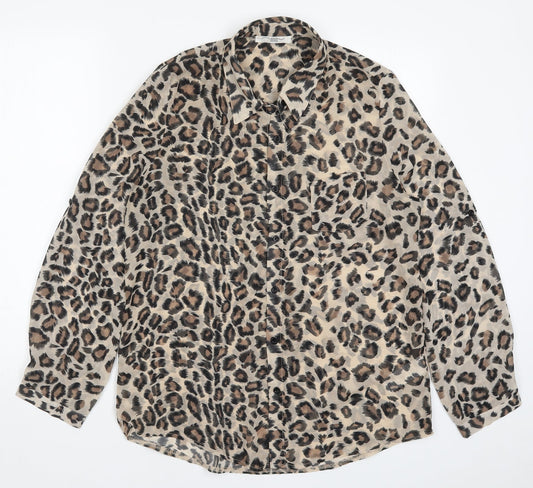 New Look Womens Brown Animal Print  Basic Button-Up Size 12