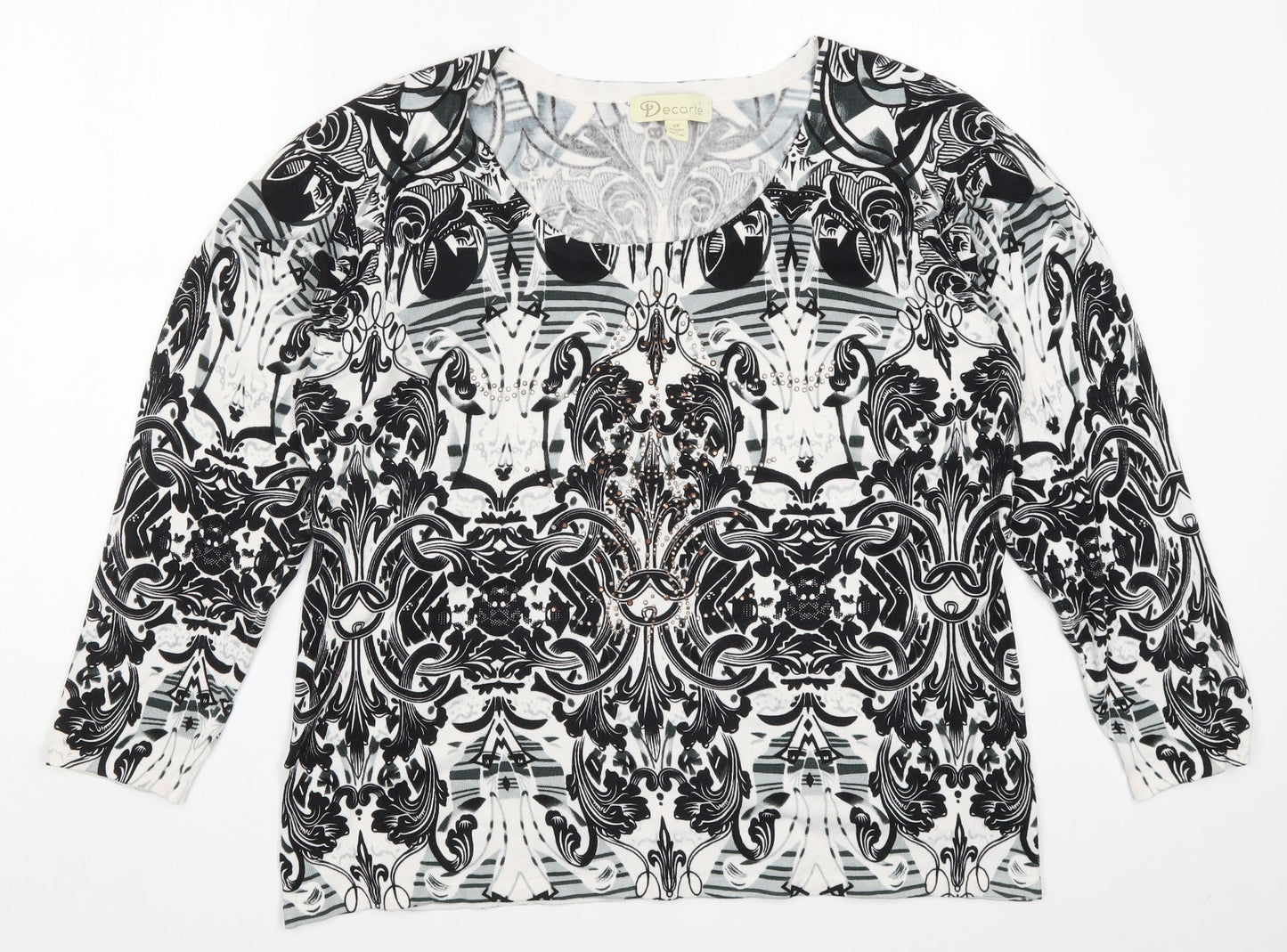 Decarte Womens Black Geometric Knit Pullover Jumper Size 2XL  - Batik