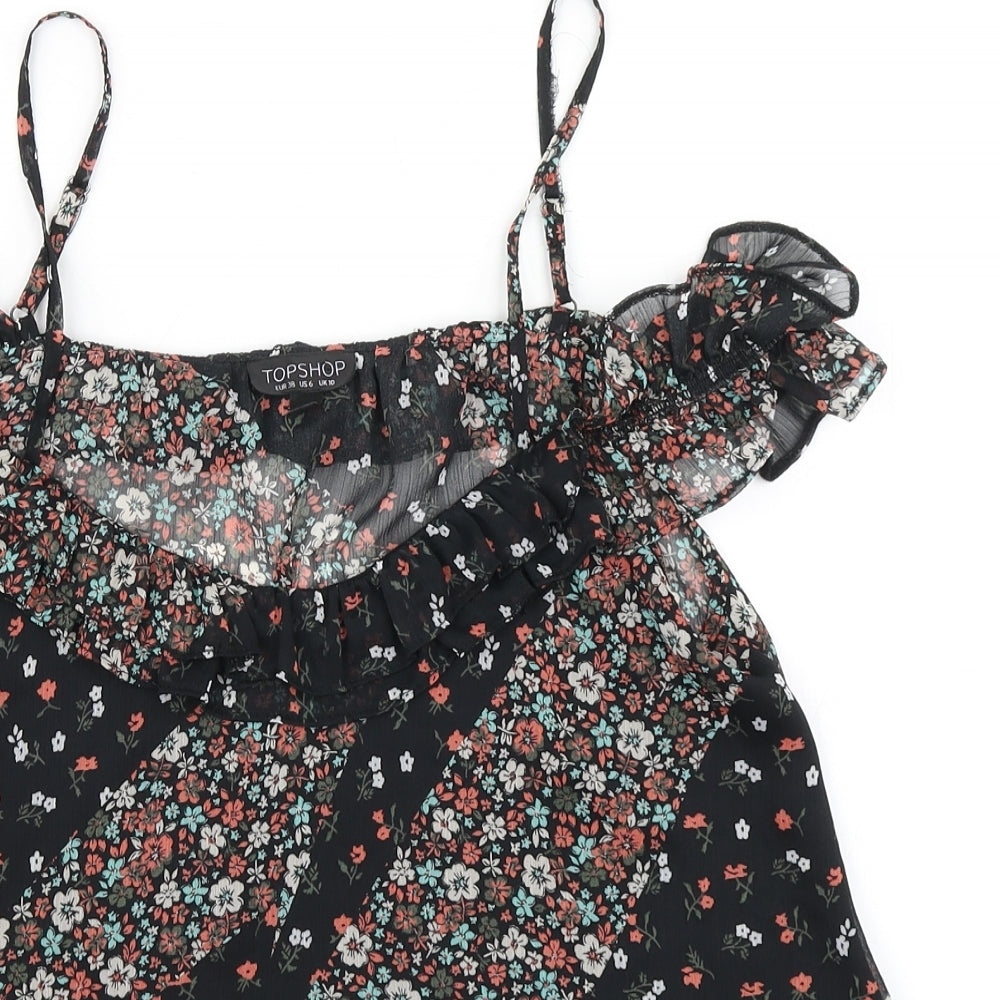 Topshop Womens Black Floral  Basic Blouse Size 10