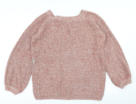 V Womens Pink  Knit Pullover Jumper Size 14  - Deep V Back