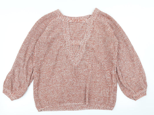 V Womens Pink  Knit Pullover Jumper Size 14  - Deep V Back