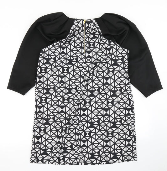 Boohoo Womens Black Geometric  A-Line  Size 12  - Balloon sleeve