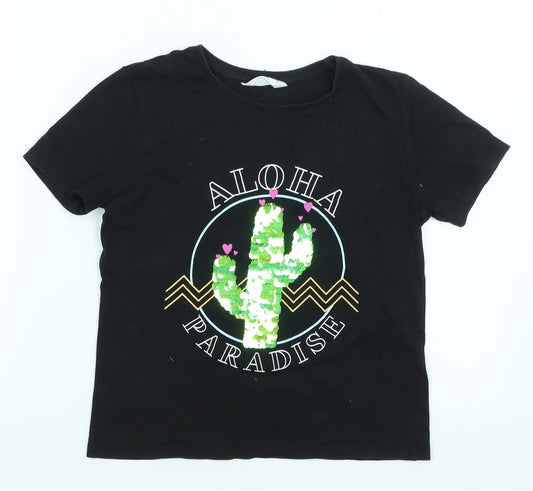 Candy Couture Girls Black   Basic T-Shirt Size 9 Years  - Aloha Paradise