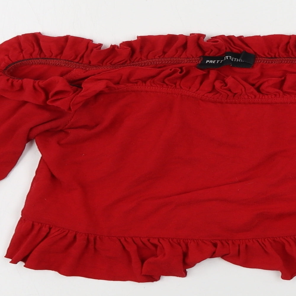 PRETTYLITTLETHING Womens Red   Cropped T-Shirt Size 4