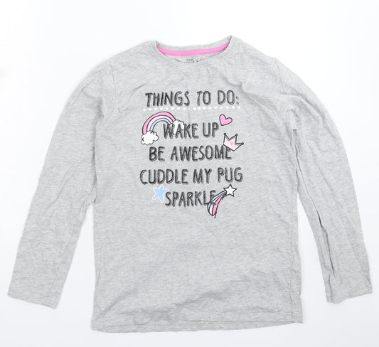 Pep&Co Girls Grey Solid  Top Pyjama Top Size 11-12 Years