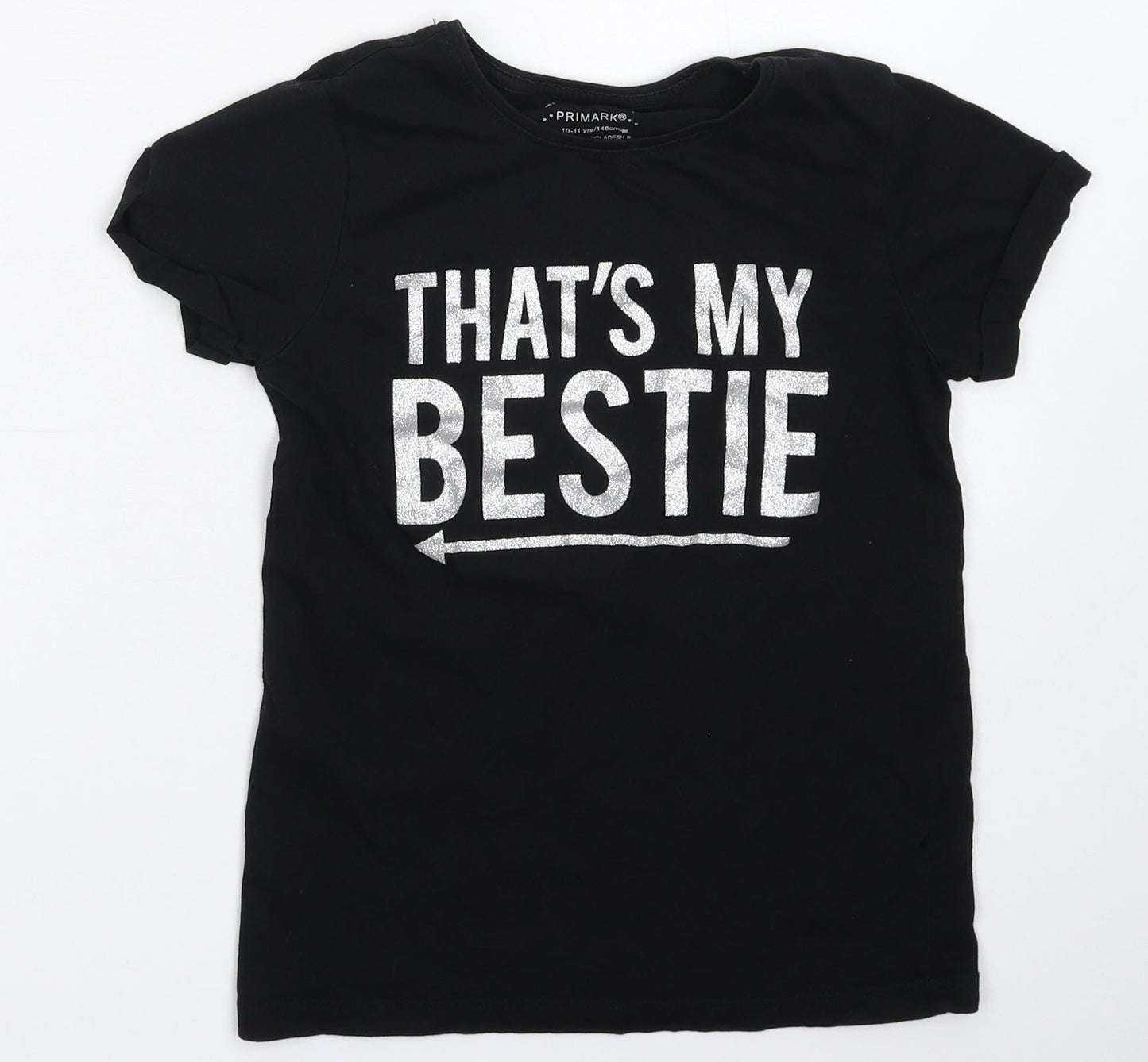 Primark Girls Black   Basic T-Shirt Size 10-11 Years