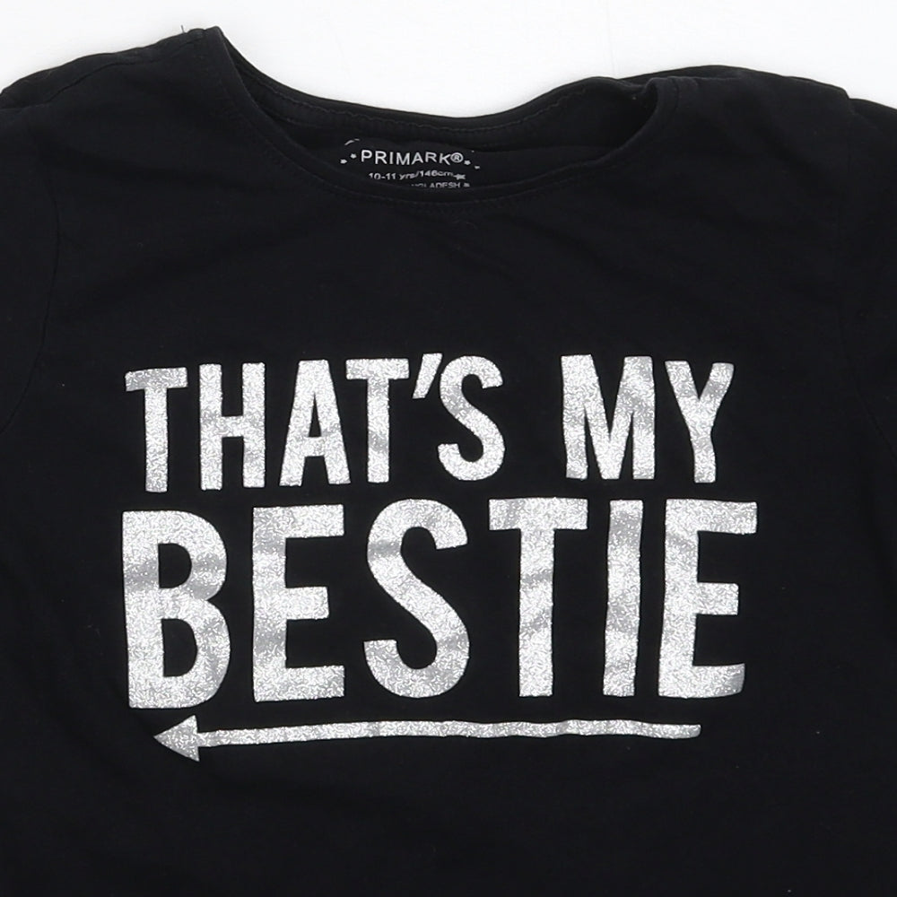 Primark Girls Black   Basic T-Shirt Size 10-11 Years