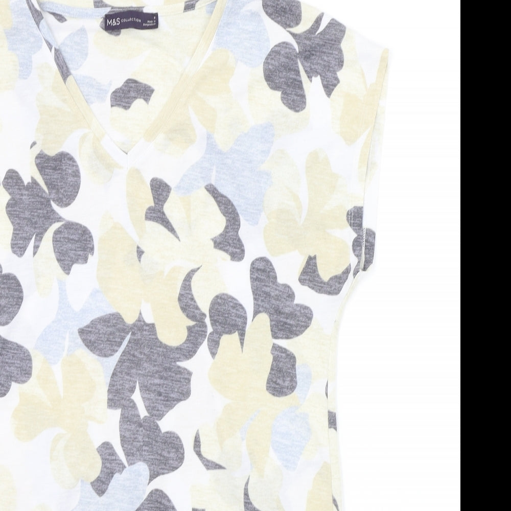 Marks and Spencer Womens White Floral  A-Line  Size 8