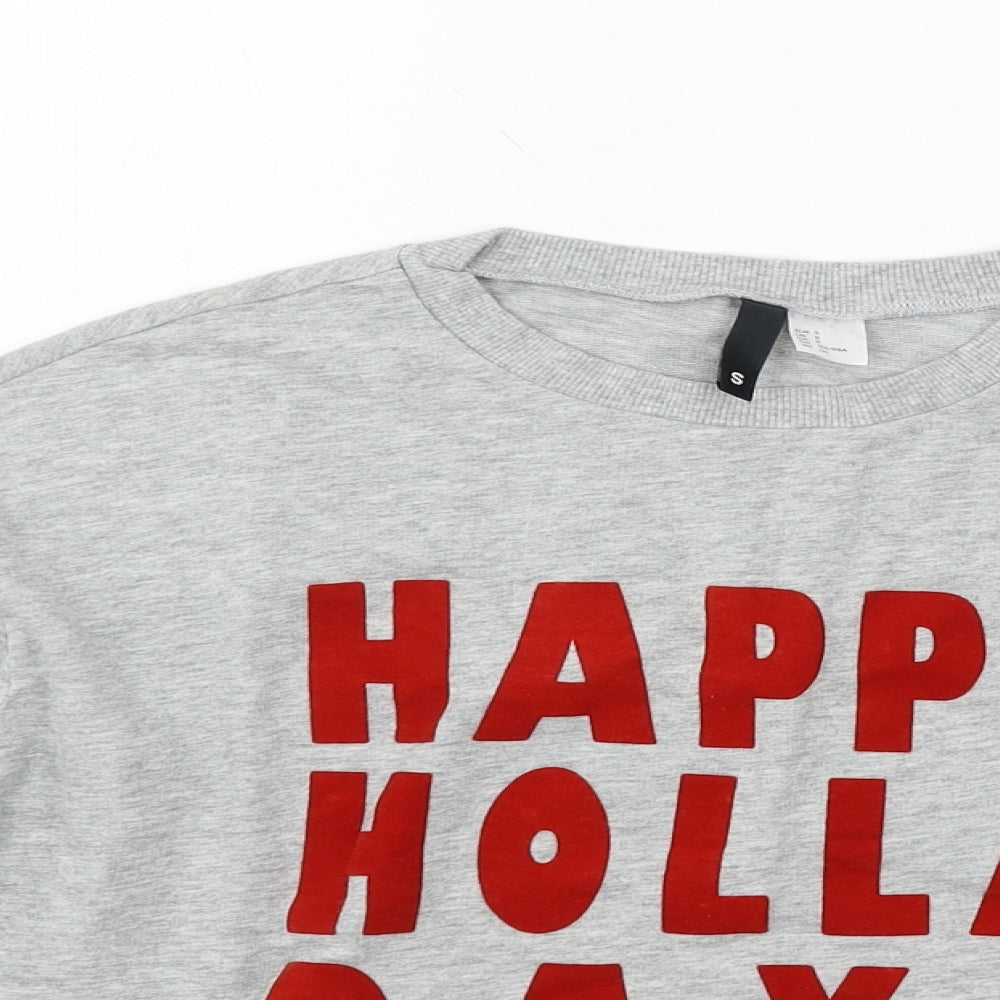 Divided by H&M Womens Grey  Jersey Pullover Sweatshirt Size S  - Happy holidays