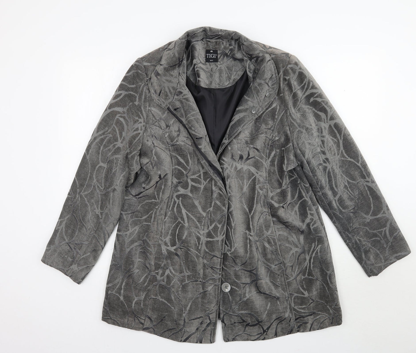Tigi Womens Grey Floral  Jacket Coat Size 10