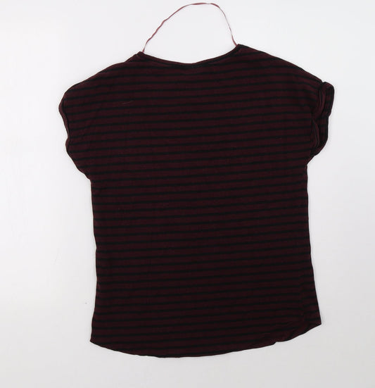 be.young Womens Red Striped  Basic T-Shirt Size S