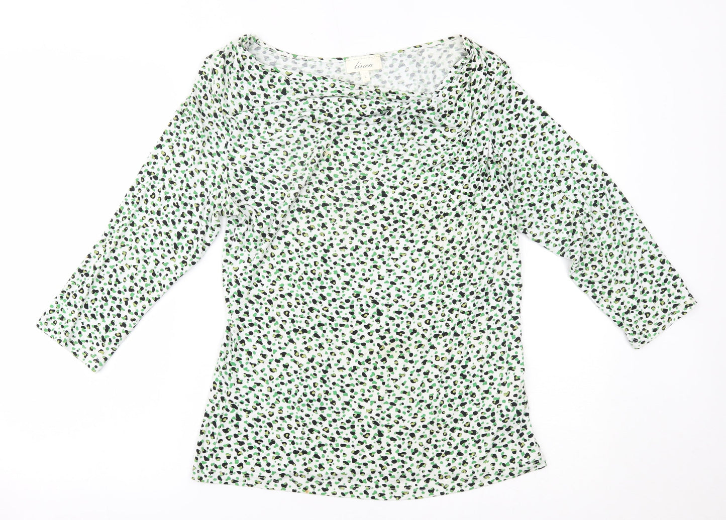 Linea Womens Green Animal Print  Basic Blouse Size L