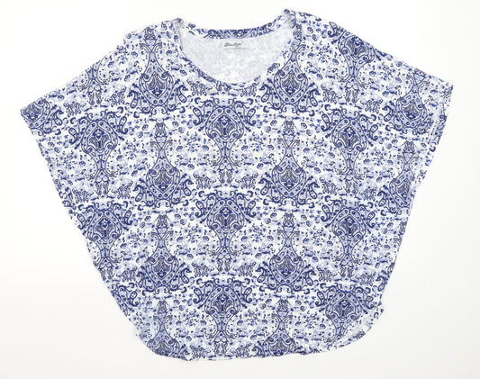 Miss Milla Womens Blue Paisley  Basic Blouse Size L