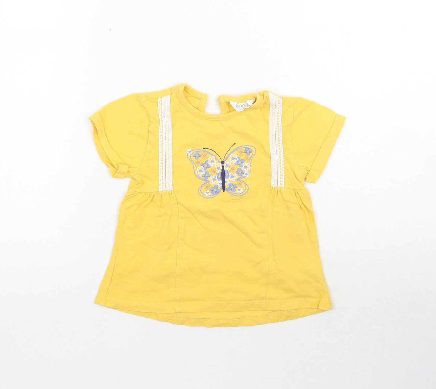 M&Co Girls Yellow   Basic T-Shirt Size 12-18 Months  - Butterfly