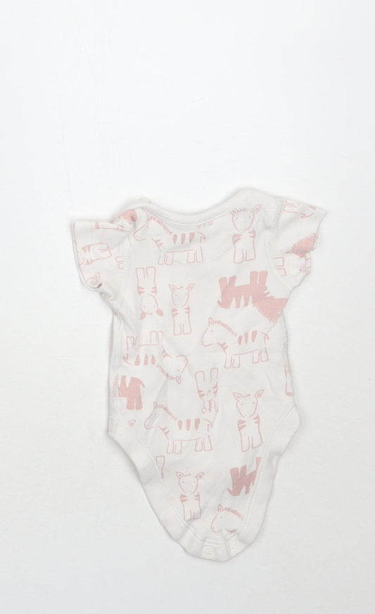 Marks and Spencer Girls White Animal Print  Babygrow One-Piece Size Newborn