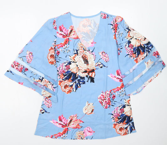 Preworn Womens Blue Floral  Basic Blouse Size S