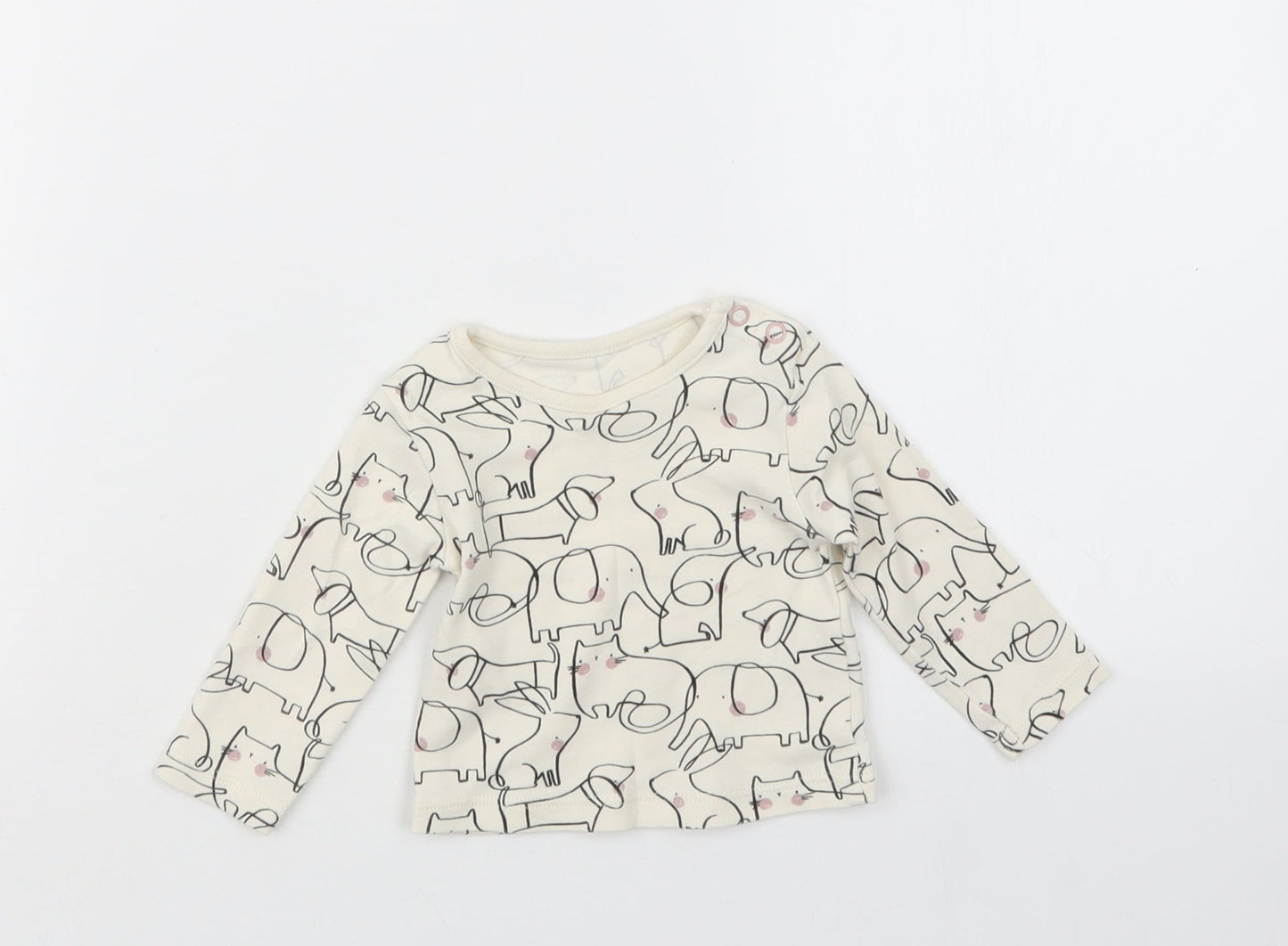 TU Girls Beige Geometric  Basic T-Shirt Size 0-3 Months