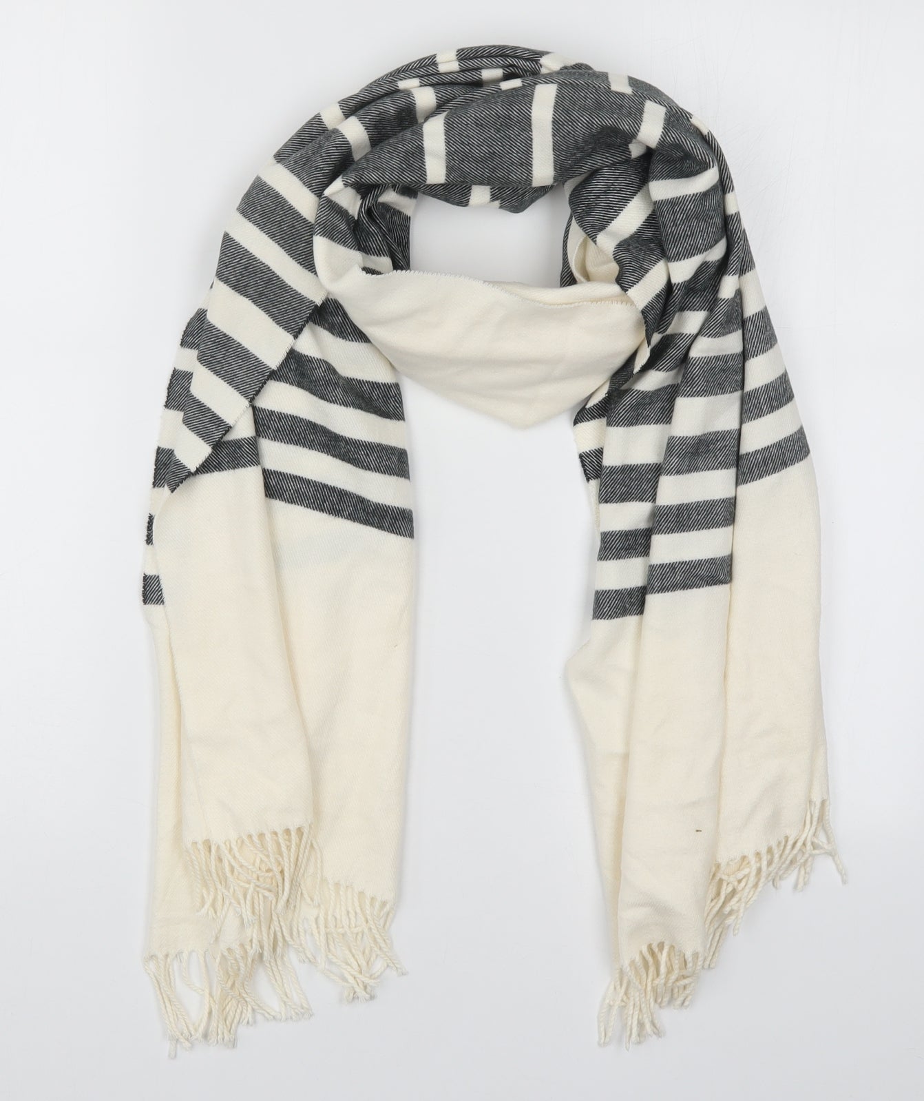 Preworn Womens White Striped Knit  Scarf