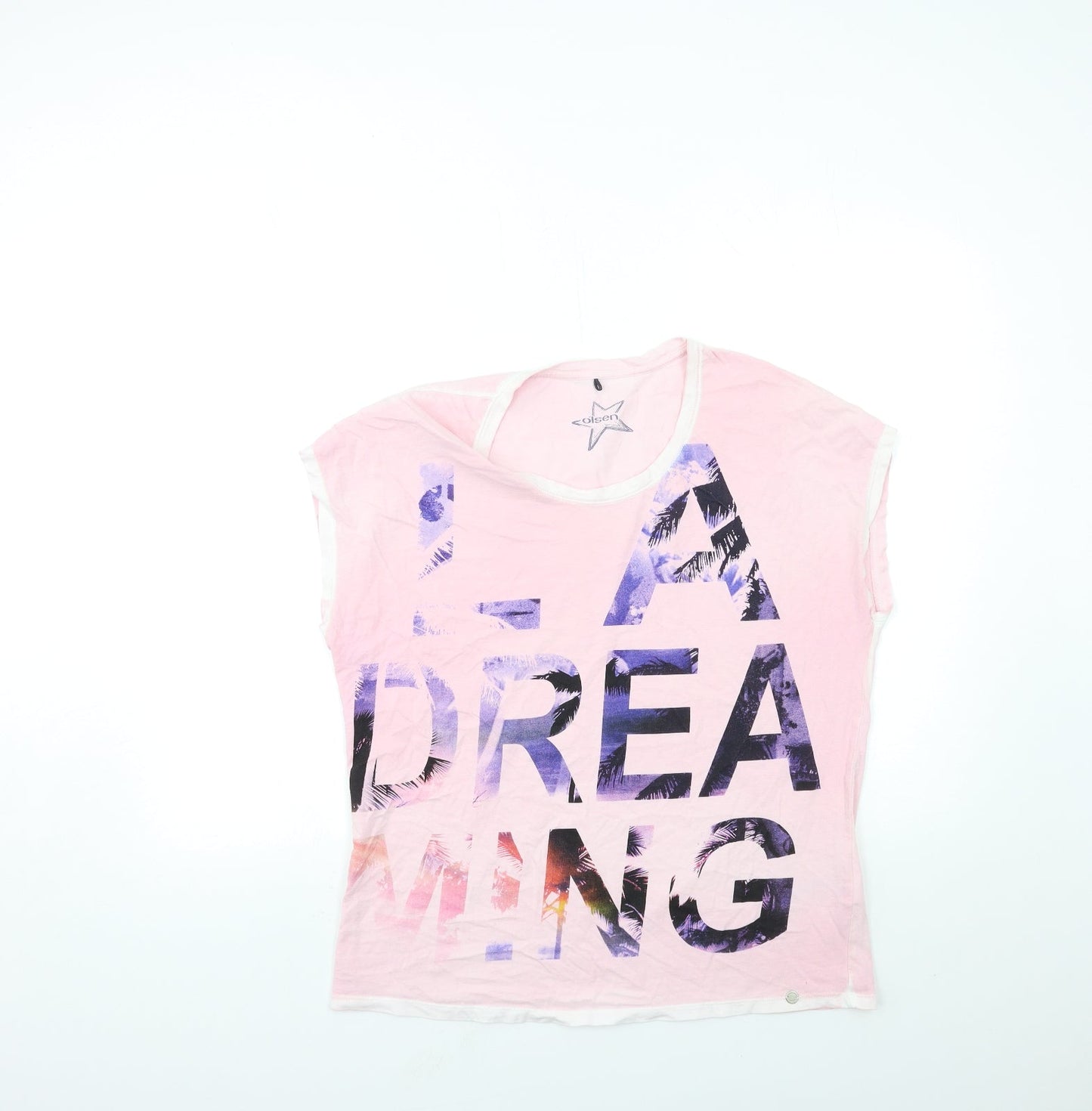 Olsen Womens Pink Floral  Basic T-Shirt Size 14