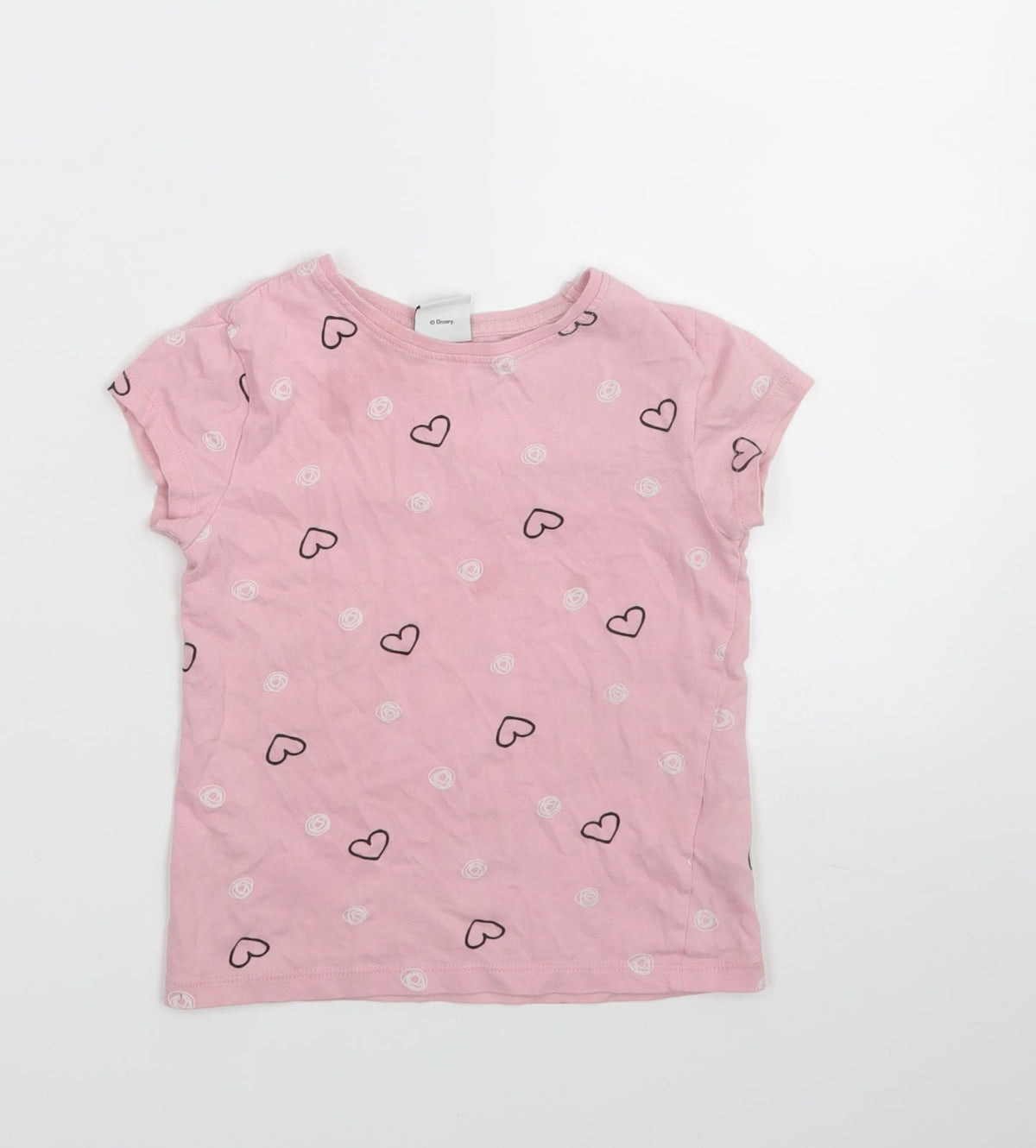 Front view of DISNEY girls’ pink geometric basic t-shirt, size 3-4, years