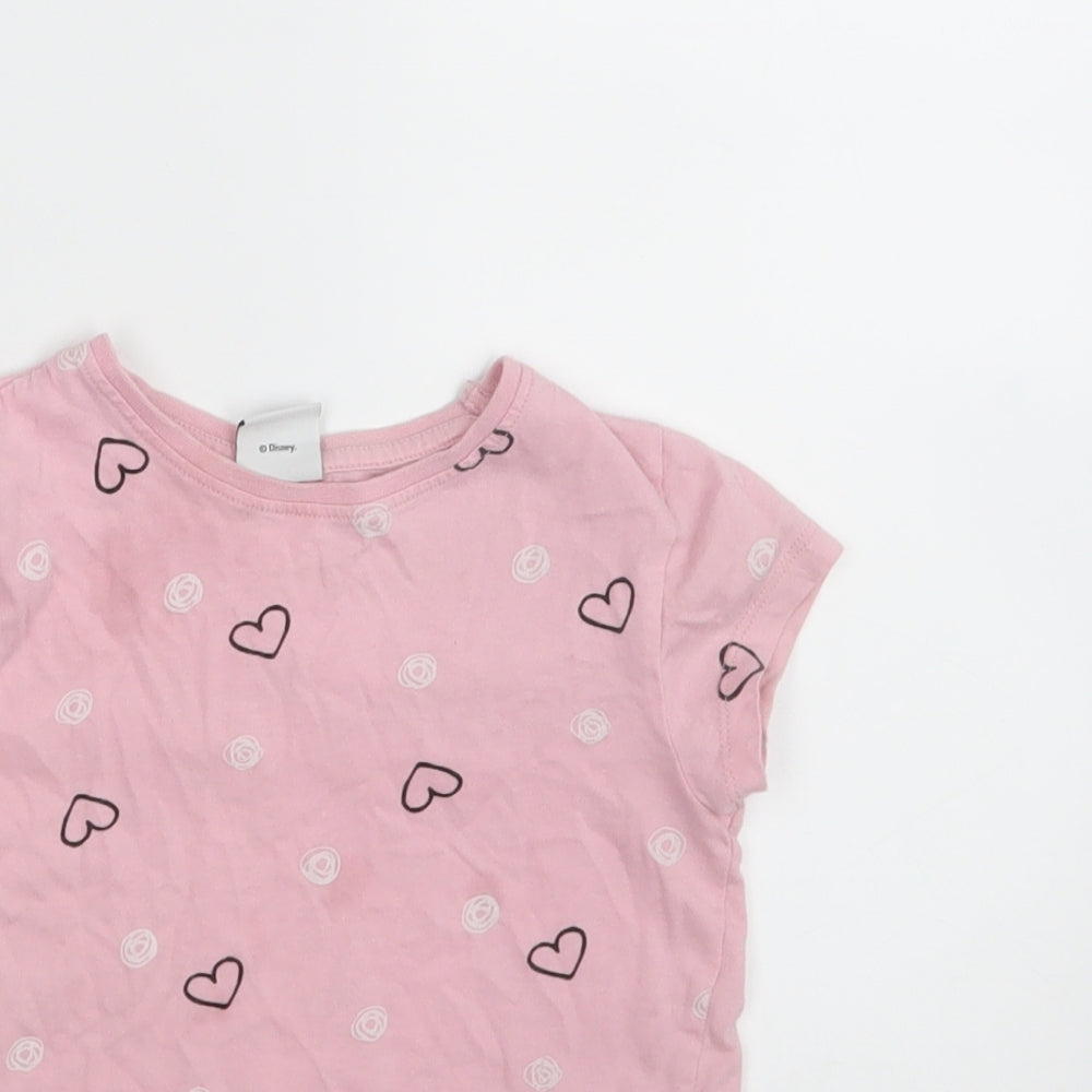 Close-up detail of DISNEY girls’ pink geometric basic t-shirt, size 3-4, years