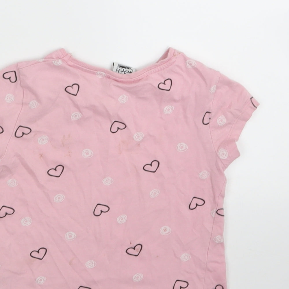 Brand and care label for DISNEY girls’ pink geometric basic t-shirt, size 3-4, years