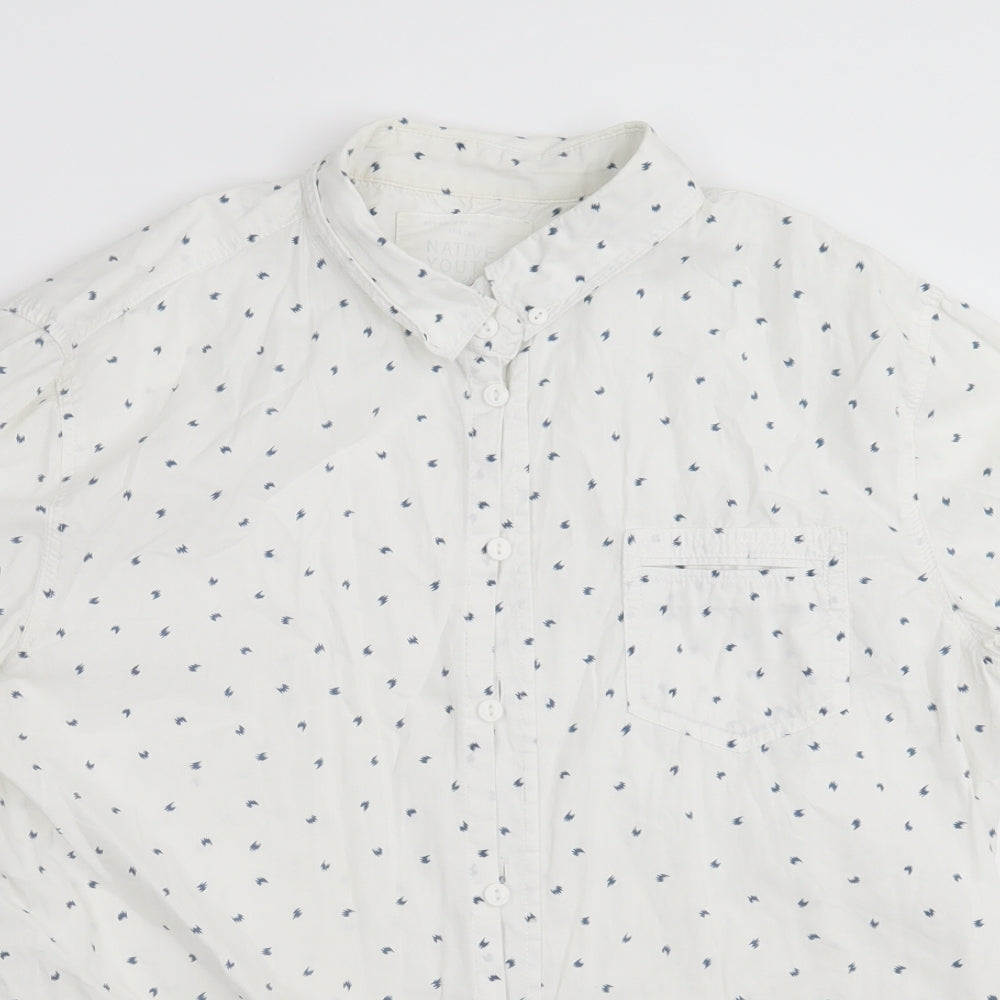 Native Youth Mens White Geometric   Button-Up Size M