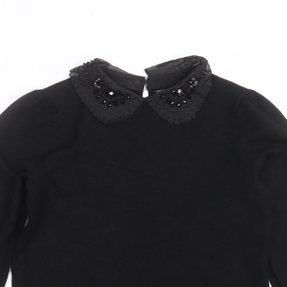 Papaya Womens Black  Knit Pullover Jumper Size 8  - beaded collar