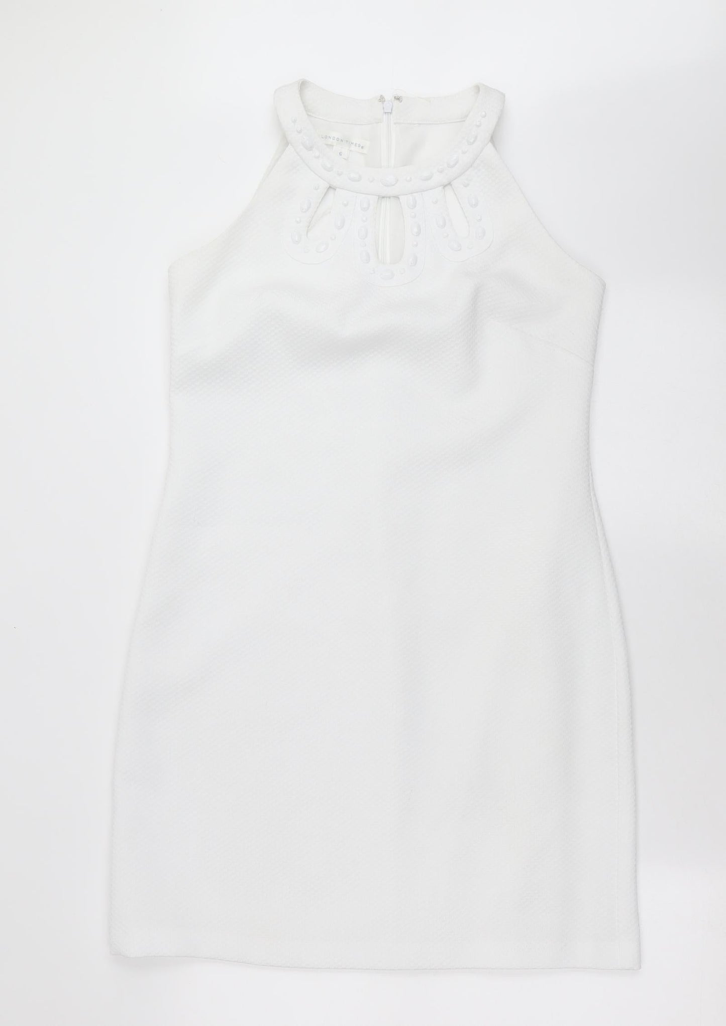 London Times Womens White Check  Shift  Size 6  - beaded