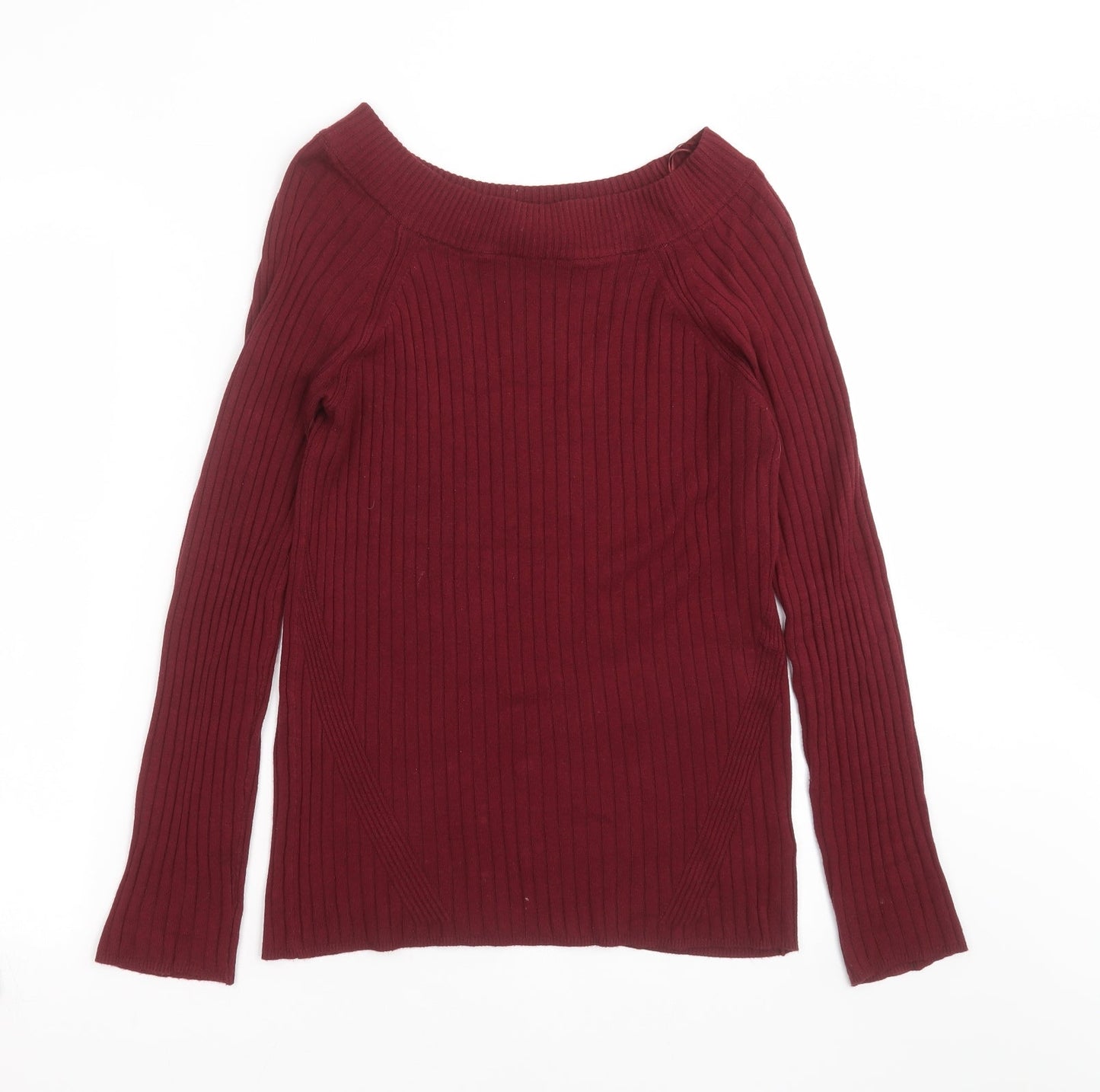 Marks and Spencer Womens Red Striped Knit Pullover Jumper Size 12  - burgundy
