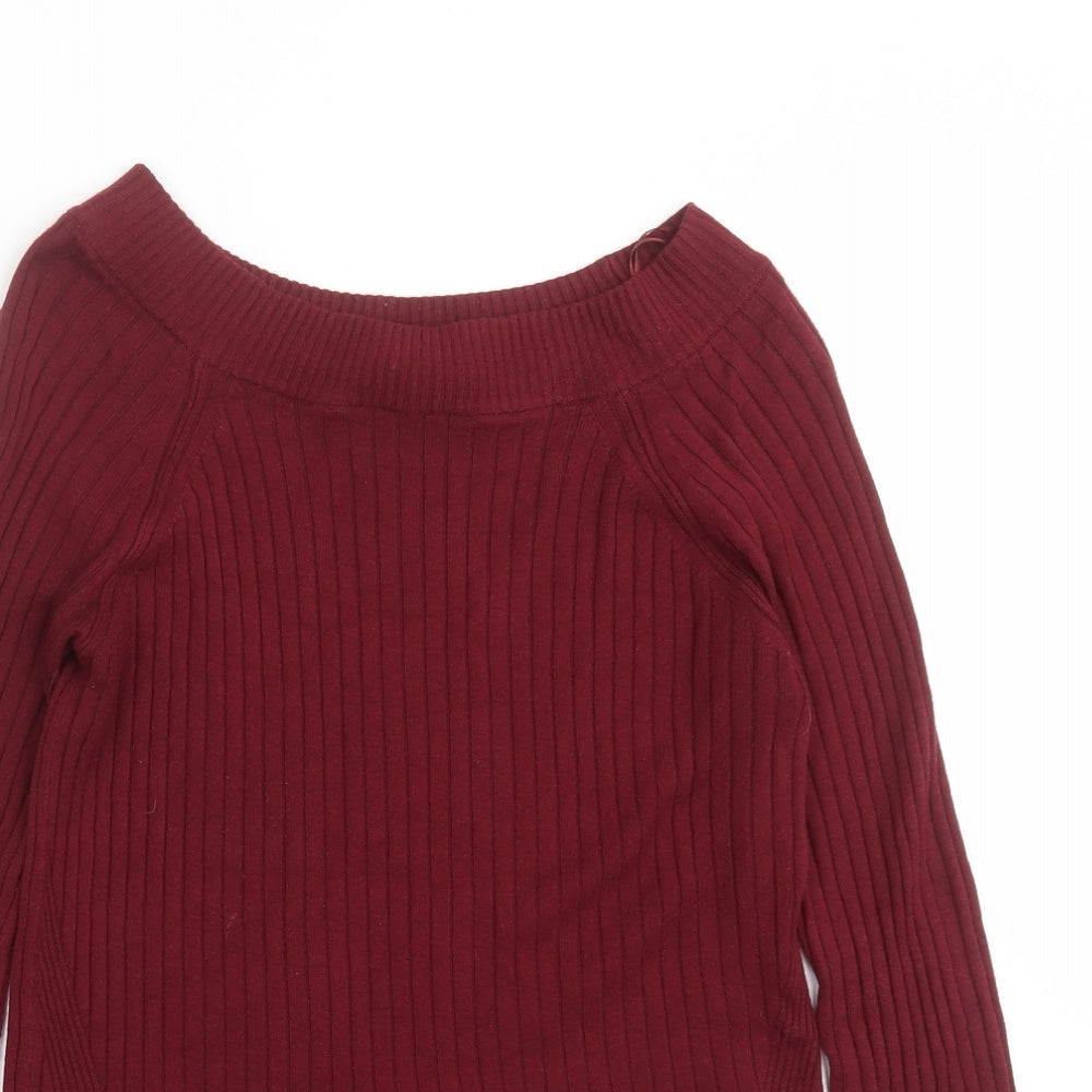 Marks and Spencer Womens Red Striped Knit Pullover Jumper Size 12  - burgundy