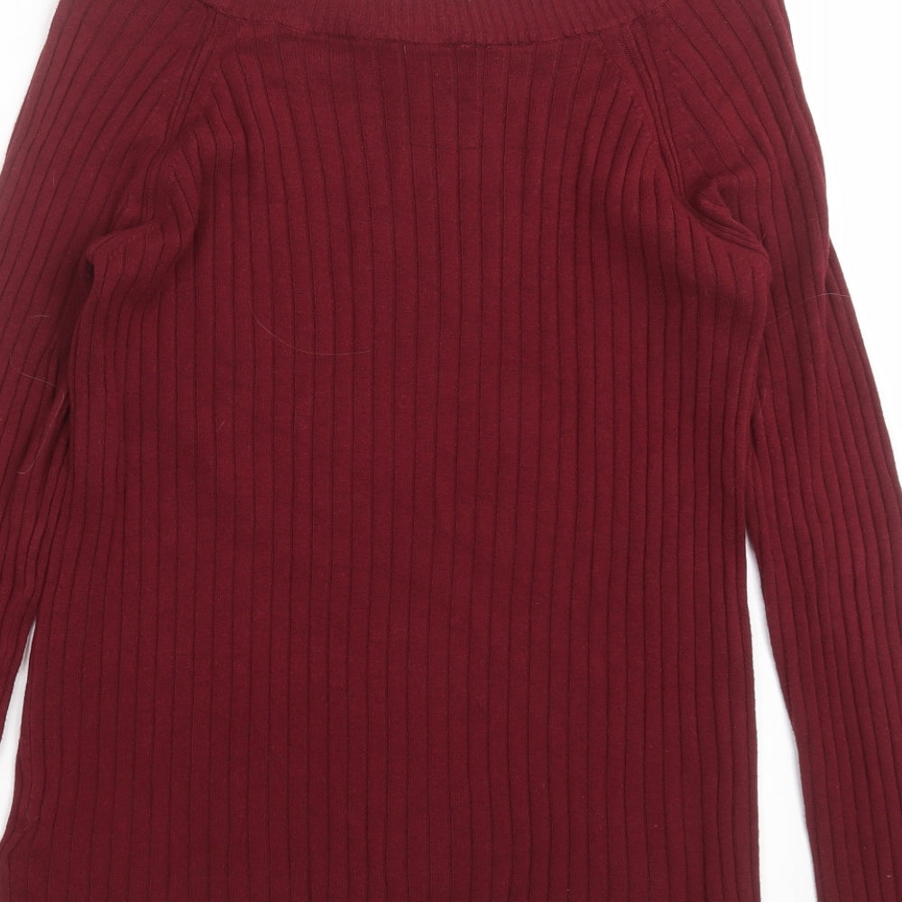 Marks and Spencer Womens Red Striped Knit Pullover Jumper Size 12  - burgundy