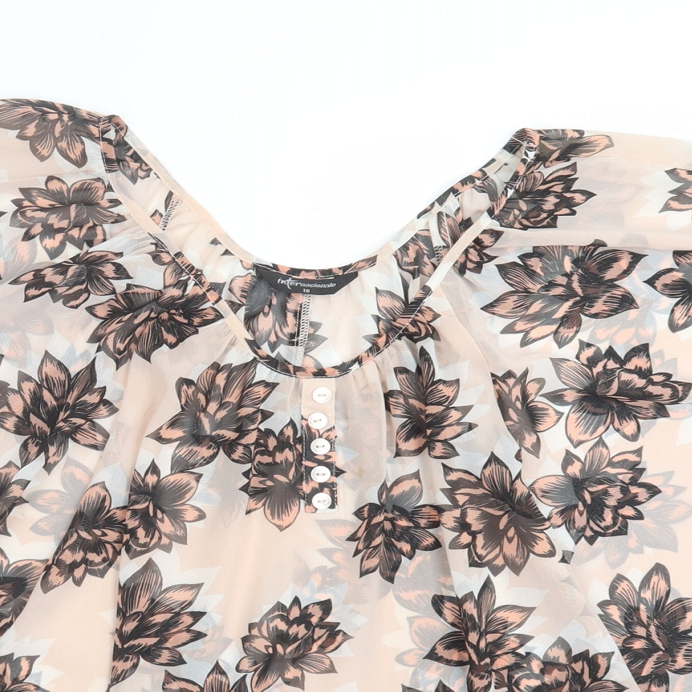 Internationale Womens Pink Floral  Basic Blouse Size 10