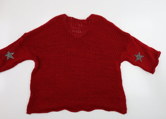 Preworn  Womens Red   Pullover Jumper Size 6  - oversize